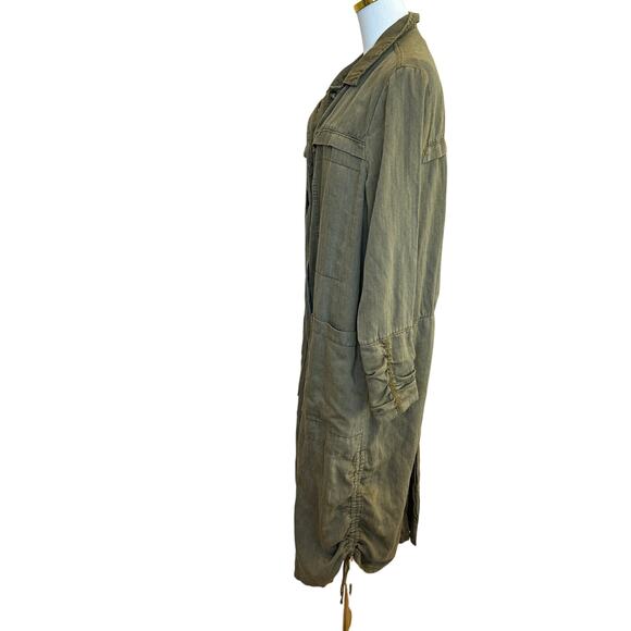 Free People Olive Duster Trench Coat LARGE Oversized Linen Long Fall Grunge Rare - Picture 6 of 9
